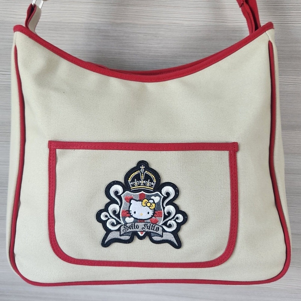 Vintage 2005 Hello Kitty Royal Crown Messenger Bag Sanrio Y2K Canvas Crossbody - Picture 4 of 16